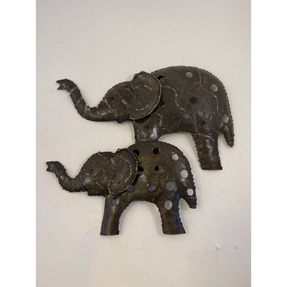 Metal Pair  of Elephants Mother & Baby Wall Decor/Vintage